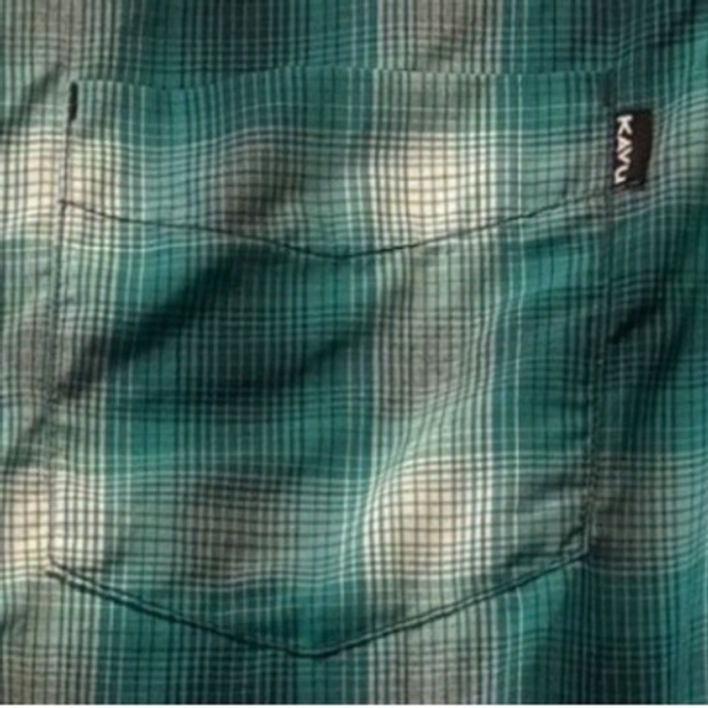Kavu Plaid Short Sleeve Button Up Shirt Men's Medium Green‎ Casual Outdoor - Picture 5 of 5